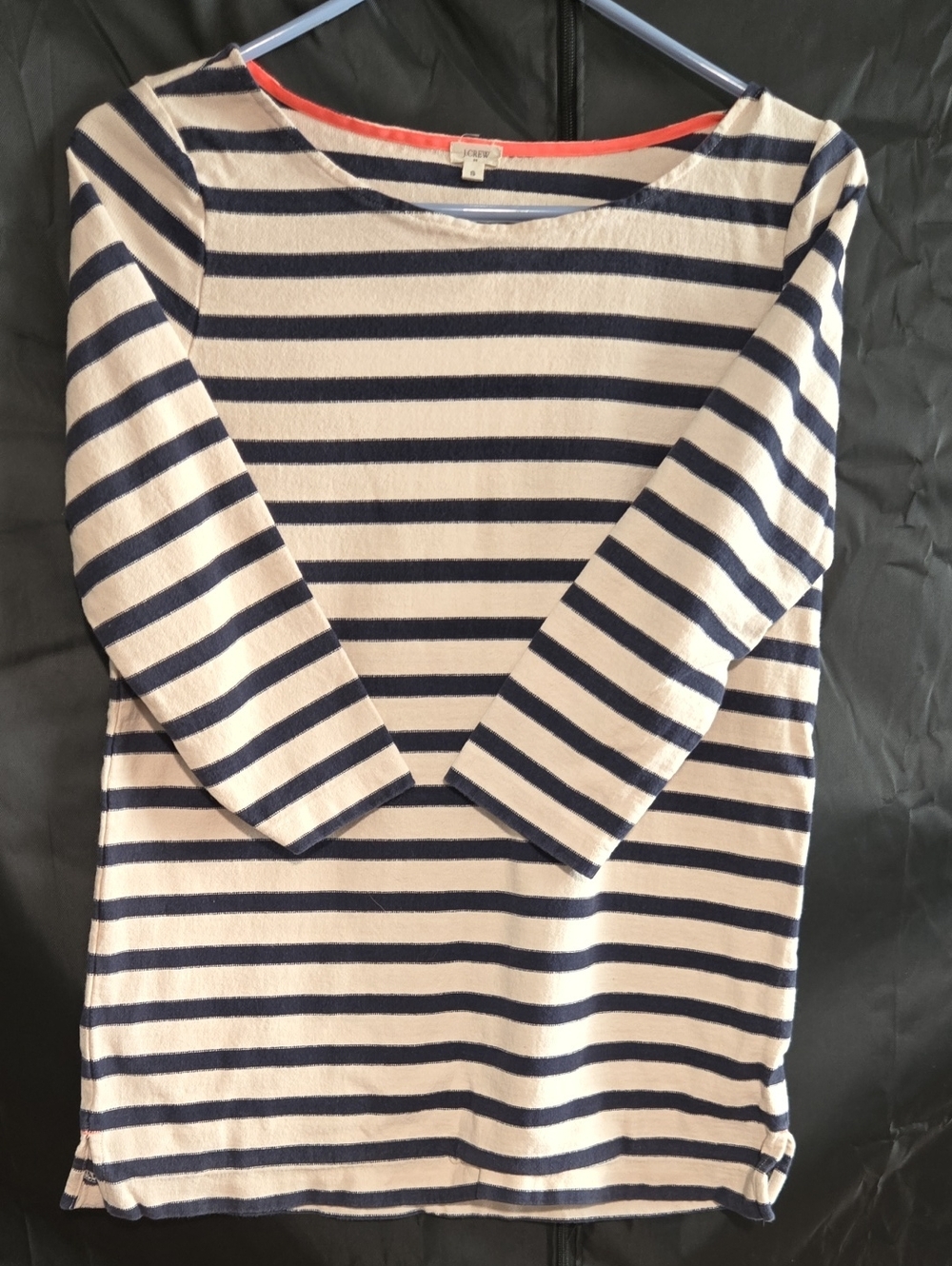 J. Crew Womens Navy and Cream Striped Long-Sleeve Top